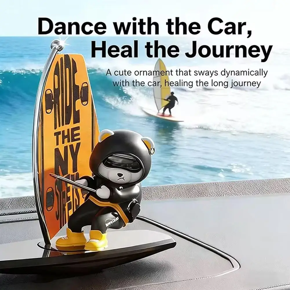 

Креативное украшение для приборной панели автомобиля в виде медведя на паруснике, качающегося и вращающегося, мультяшные декорации для автомобиля, аксессуары для интерьера авто