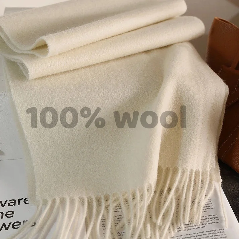 

Knitted Scarf Women 100% Wool Winter Warm Scarves Bright Solid Color Design Thickened Shawl Soft Triangle Pashmina Neck 2025 NEW