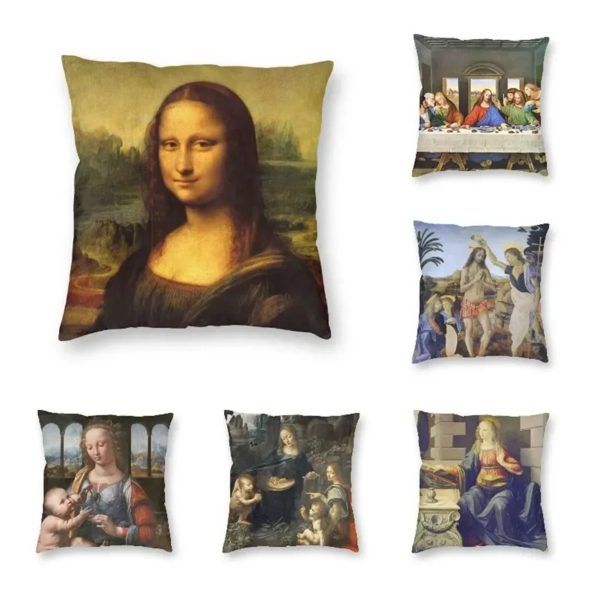 Leonardo Da Vinci Mona Lisa Cushion Cover 45x45cm Home Decor Print Painting Art Throw Pillow Case for Living Room Double Side