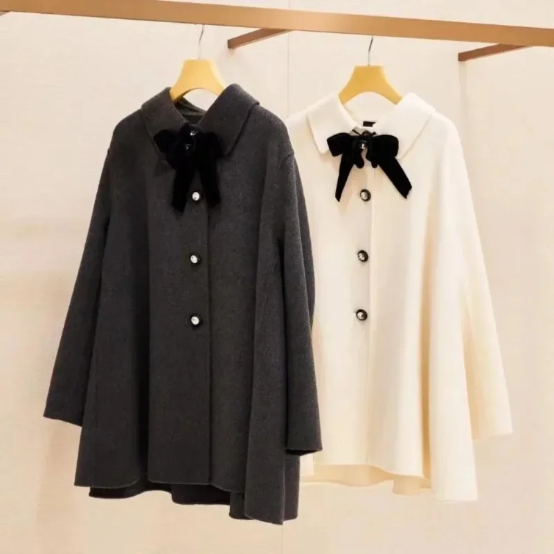 Lana Laple Bow mujeres 2024 prendas de vestir exteriores Japón nuevas Abrigos Invierno chaqueta gruesa cálida dulce Moda Chaquetas Mujer Chaquetas sueltas