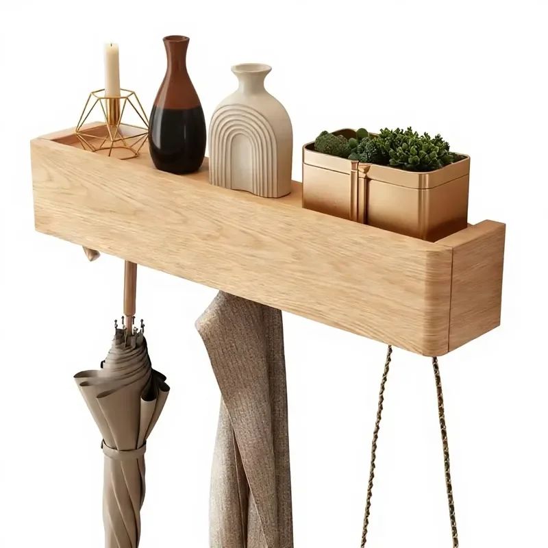 US Stock Wood Wall Mounted Coat Rack 5 Hidden Hooks Heavy Floating Shelves for Entryway Hallway Bathroom Bedroom GYJ091