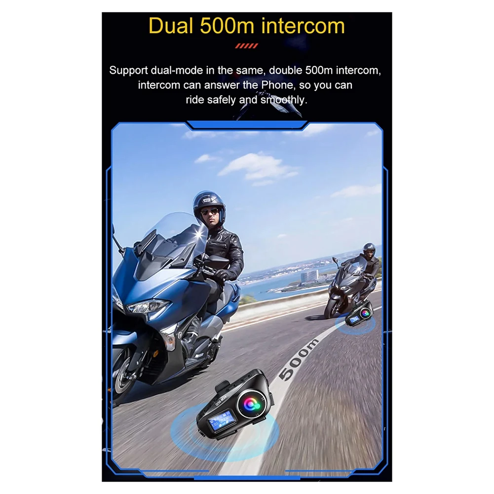 A64I Q58-Max Motorcycle Helmet Intercom Bluetooth Headset MP3 Music Sharing 2 People 500M Intercom(Hard Wire)