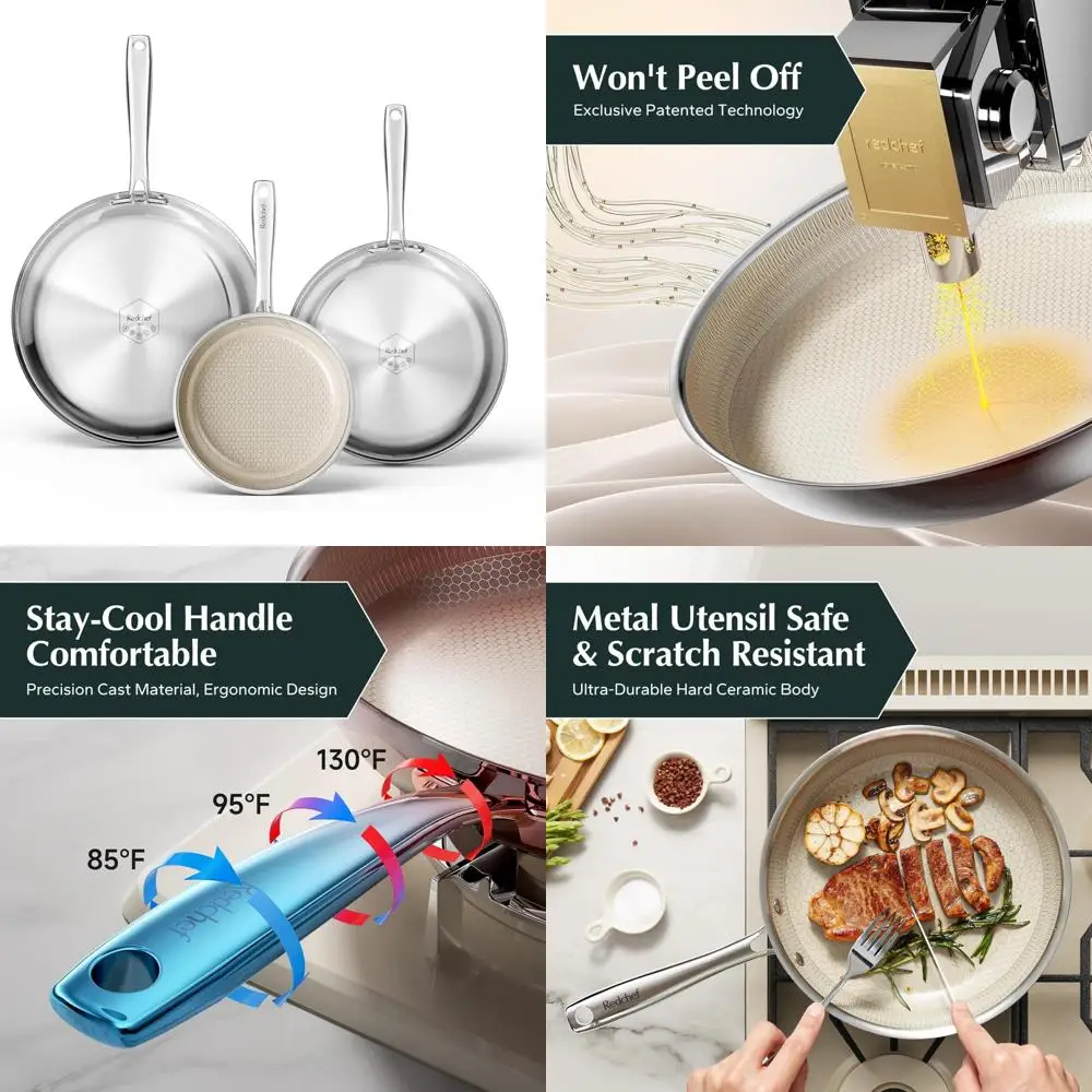 

Ceramic Nonstick Skillet with Cool Handle, Safe and Eco-Friendly, PFOA PTFE Free, Ideal for Healthy Cooking