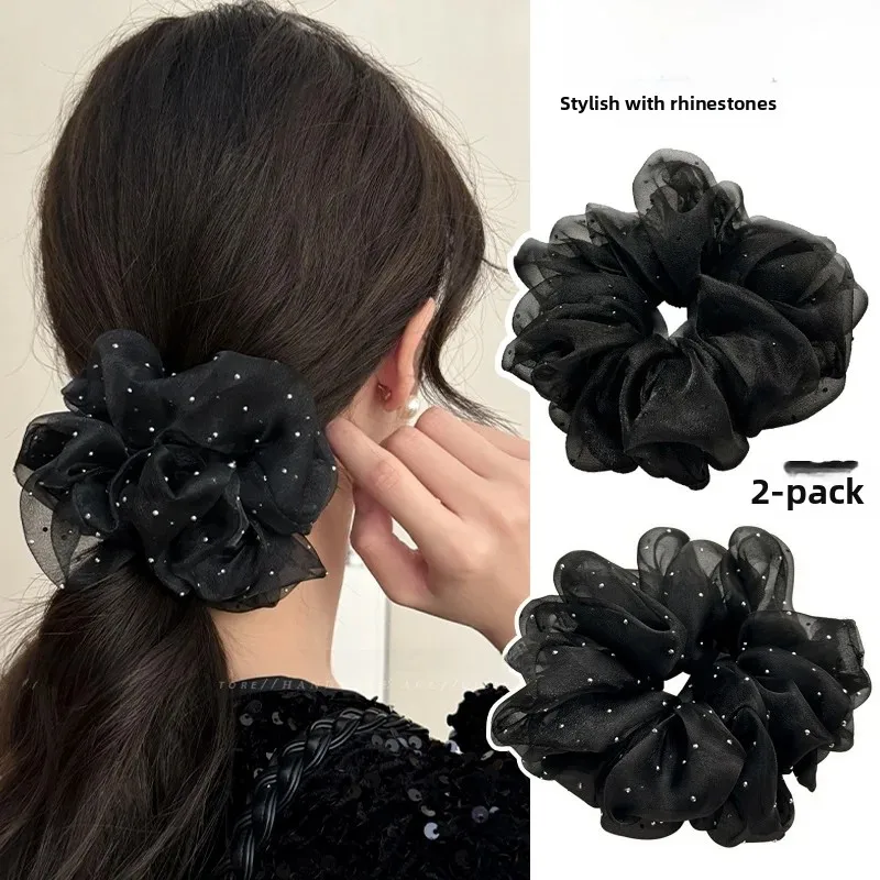 Elegant Black Ogees Net Hair Ties 2026 New Style High-End Feelings Hair Bands Headbands Hair Ropes for Women Girls Kids