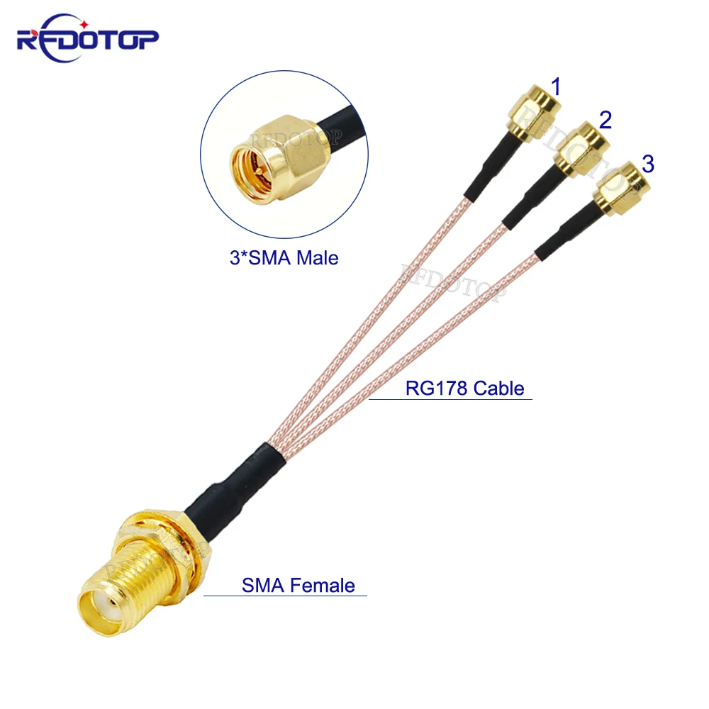 

1Pcs 1xSMA Female to 3xSMA Male 1 to 3 SMA Splitter Cable RG178 Pigtail Jumper WIFI Antenna Extension Coaxial Cable 15CM-50CM