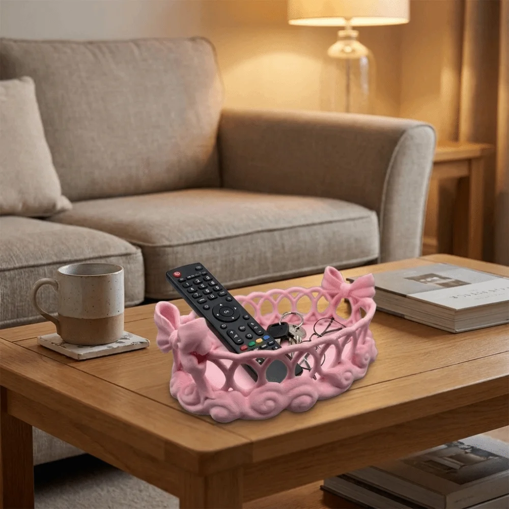 3D Printed Hollow Bow Storage Tray Large Capacity Plastic Bow-Shaped Jewelry Storage Tray Decorative Desktop Organizer