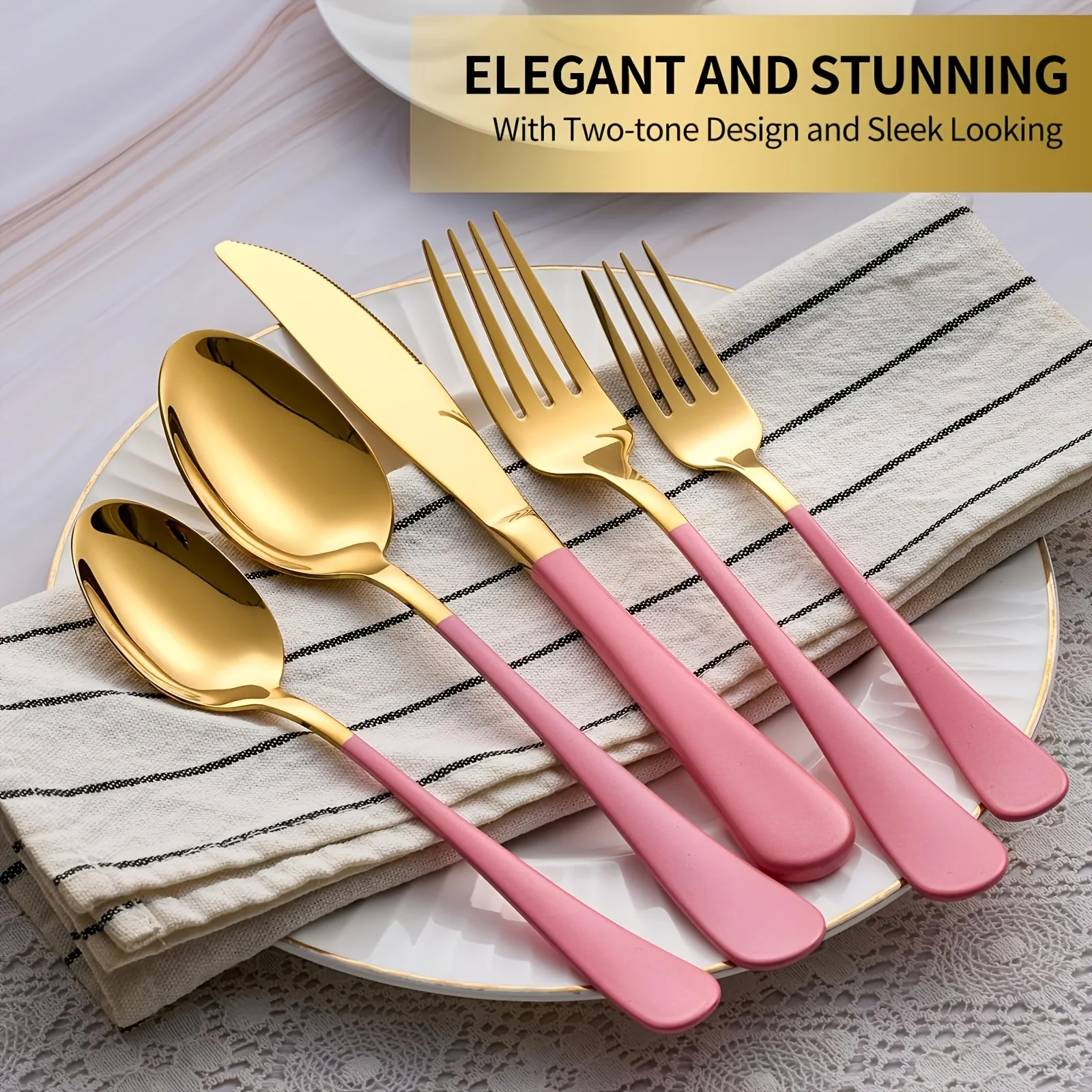 30 Piece Gold Pink Stainless S - огляд і ціна Gold Plated Cutlery