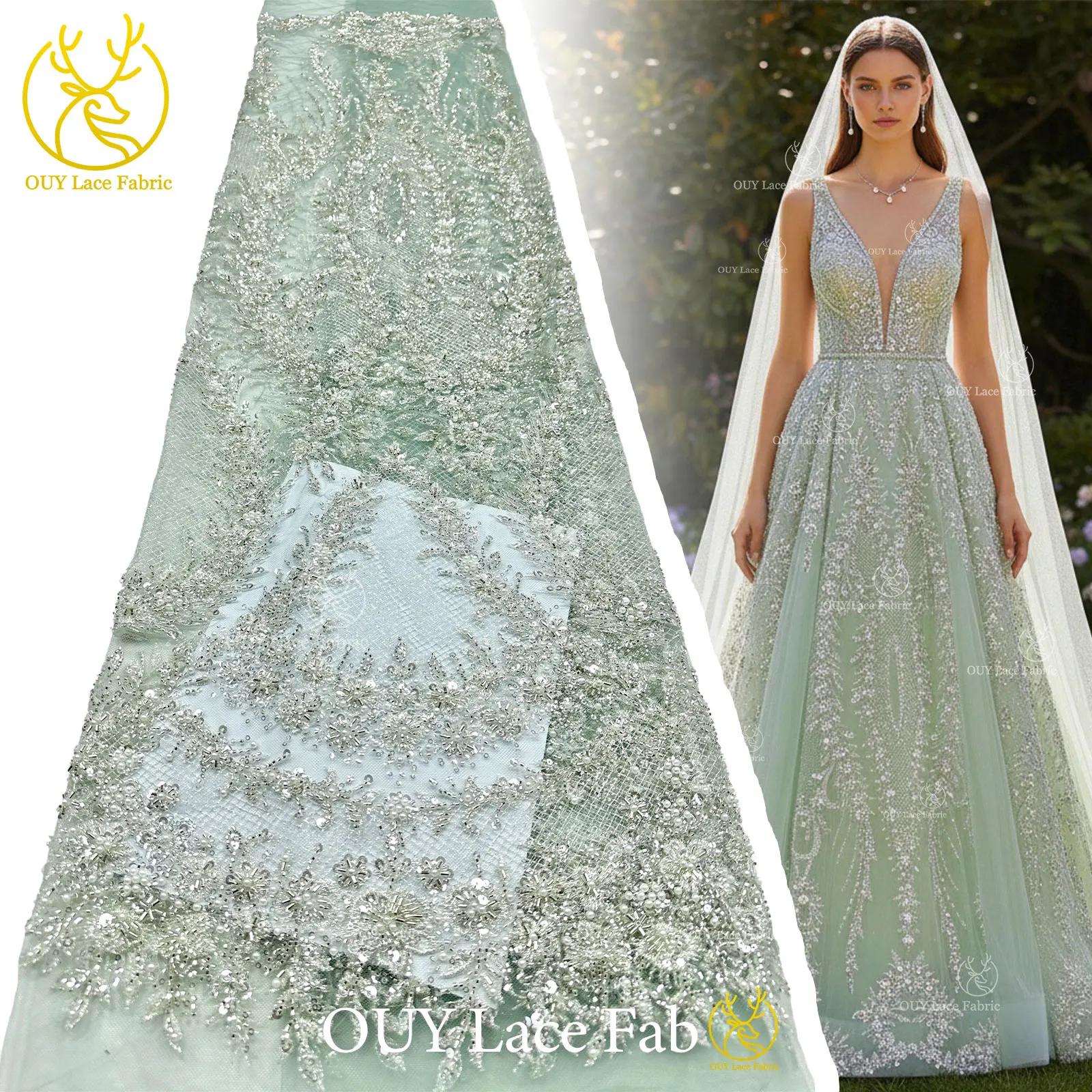 Tecido de Renda Elegante Francesa com Miçangas e Tule de Lantejoulas de Alta Qualidade para Vestido de Noiva - Coleção 2026