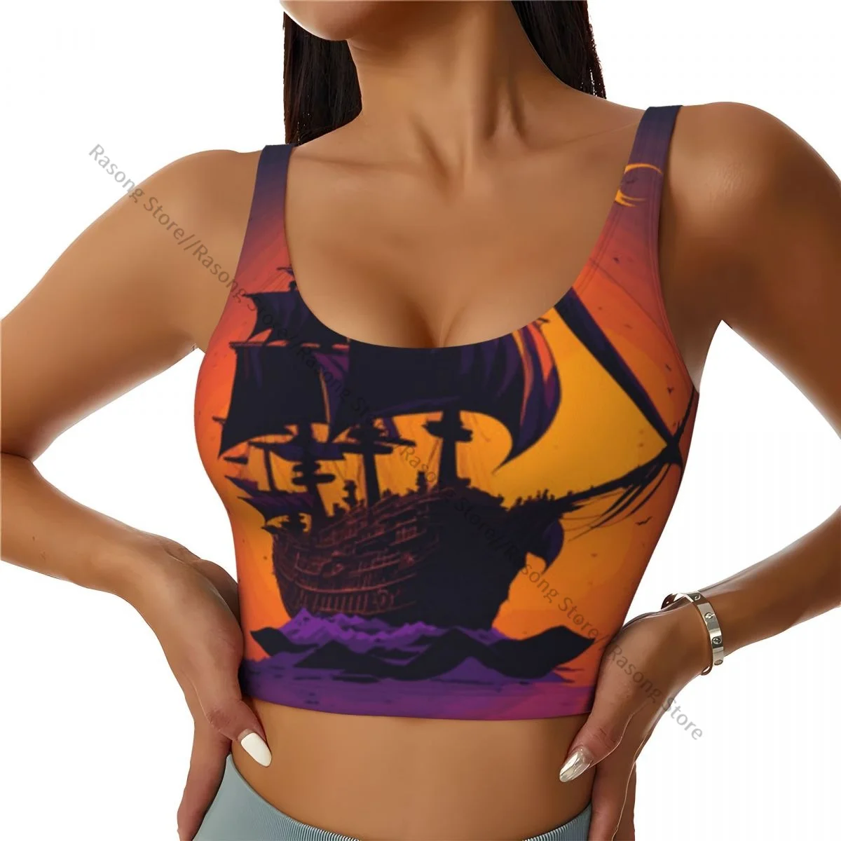 Sports Bra Women Running Yoga Clothes Vest Sailing Ship On The Sea At Sunset Gathering Fitness Vest