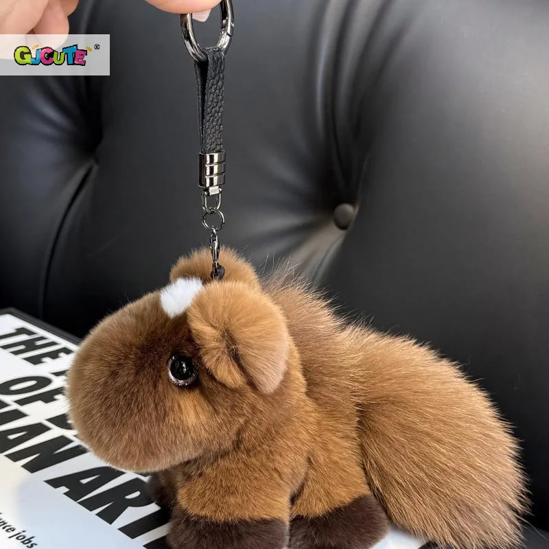 Breloczek z futra królika Rex, zodiakalny koń, pluszowa zabawka, kawaii kucyk, zawieszka do torby, dekoracja, ozdoba do plecaka, prezent na Nowy Rok