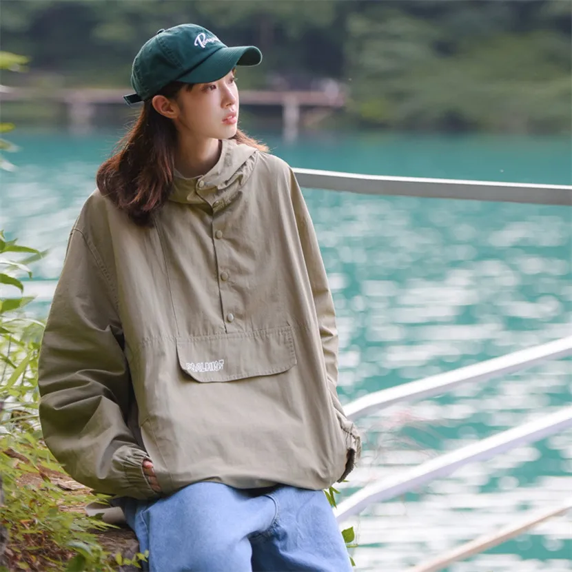 

Urban Men's Workwear Jaet Hooded Zip-Up Spring Autumn Faionable Windproof Long Sve Casual Loose Fit Button Decor