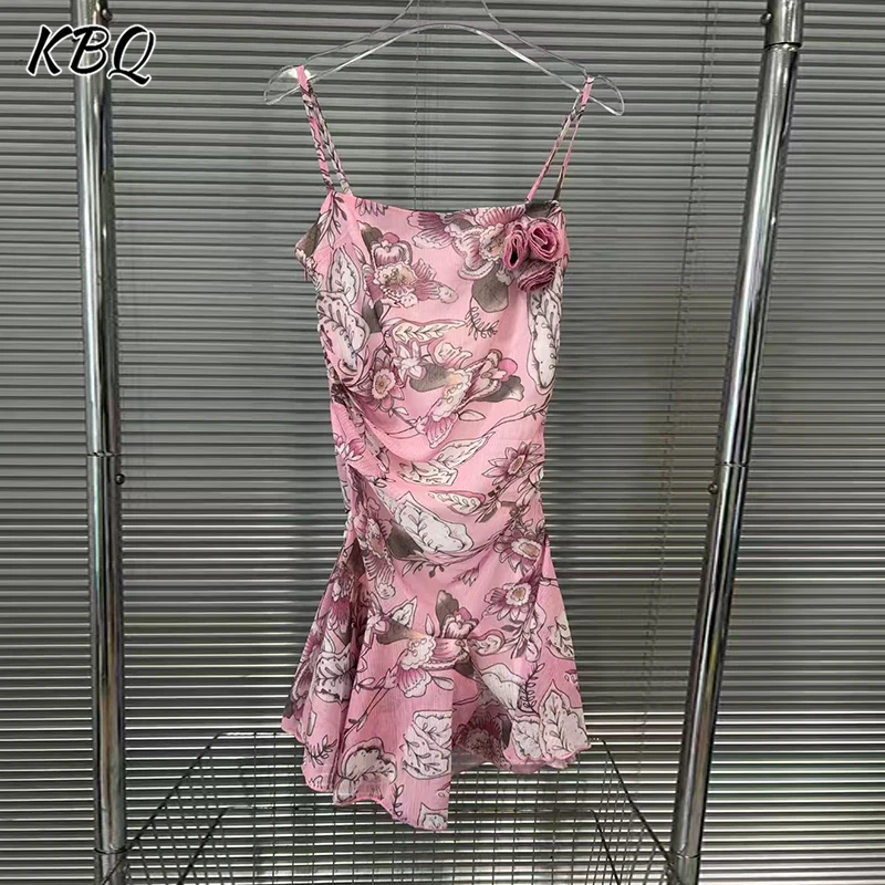 

KBQ Slimming Printing Spliced Appliques Dresses For Women Camisole Sleeveless Backless High Waist Sexy Mini Dress Female Style