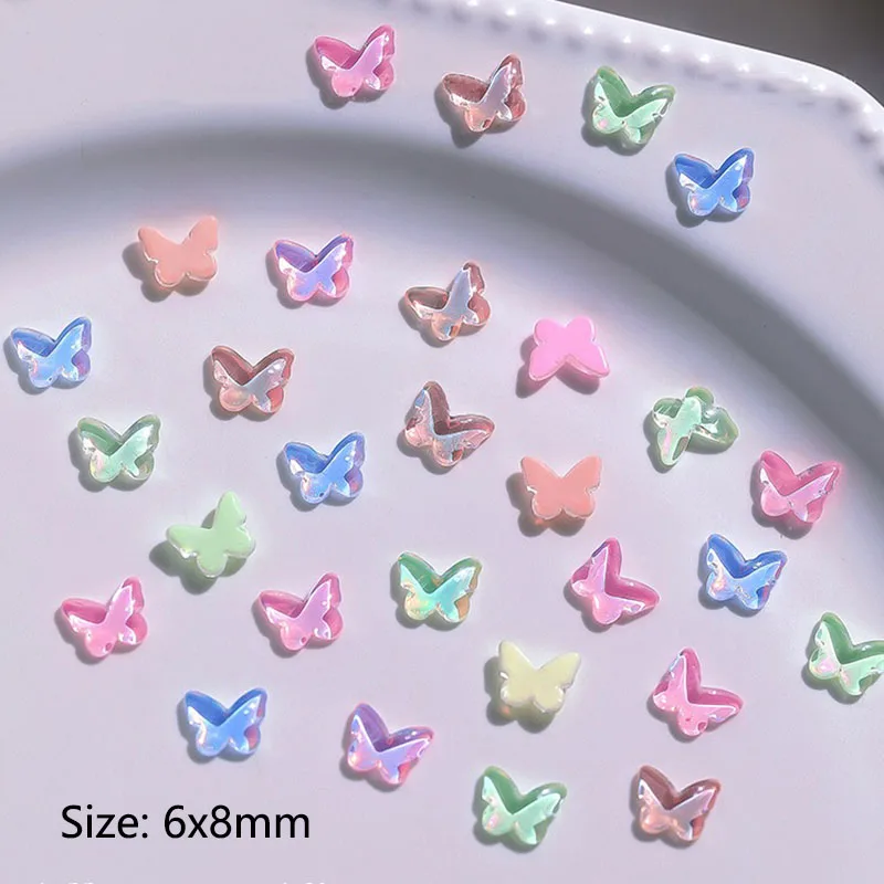 20/50Pcs 6x8mm Mocha Butterfly Flatback Nail Art Rhinestone Shiny Glass Crystal Stones For Manicure DIY Decoration Accessories