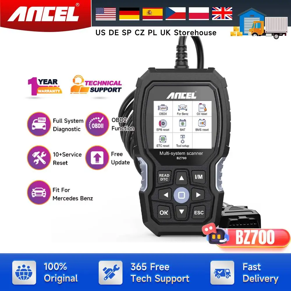 

Сканер OBD2 ANCEL BZ700 подходит для Mercedes Benz Sprinter Smart, полная система, диагностический инструмент для считывания кодов автомобиля со всеми сбросами
