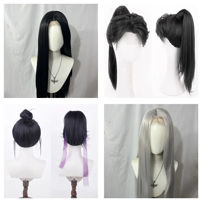New Cosplay Lace Front Wig Black Silver White Daily Wear Long Silky Straight Synthetic Lace Wigs for Ancient Costume Party