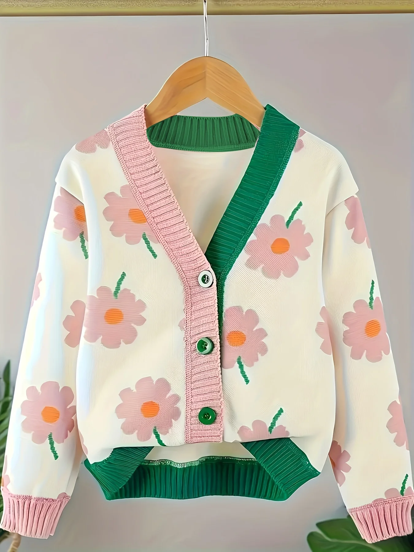 

Girls' Cardigan Sweater Autumn New Style Children's Fashionable Floral Jacket Baby Trendy Korean Style Casual Top