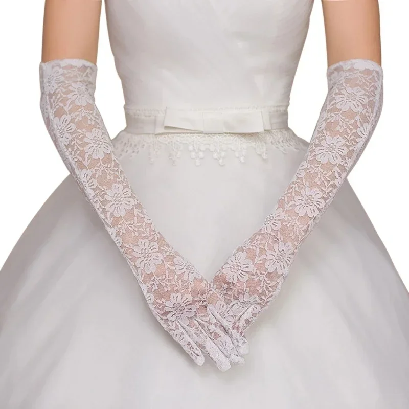 Women Bridal Gloves Elbow Length Full Finger Lace Wedding Accessories Prom Party