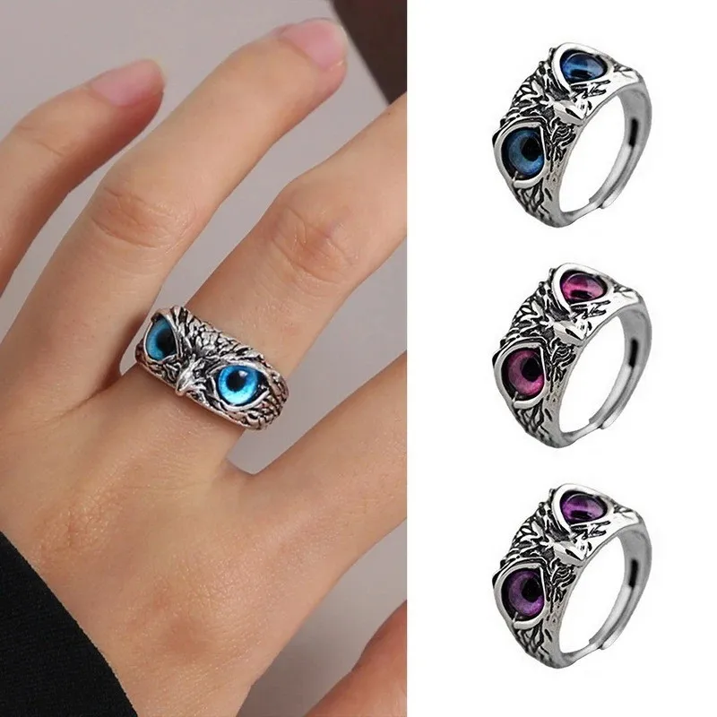 Böser Blick Eulen-Ring Retro Kreativer Übertriebener Tier-Paar-Ring Offener Verstellbarer Fingerring Schmuck