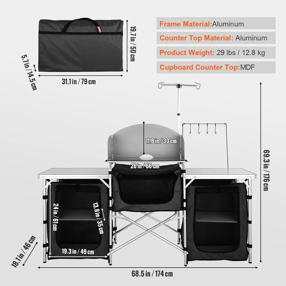 Imagem -03 - Folding Camping Kitchen Table Mesa de Cozinha ao ar Livre com Bolsa de Armazenamento Alumínio Cook Station Armário