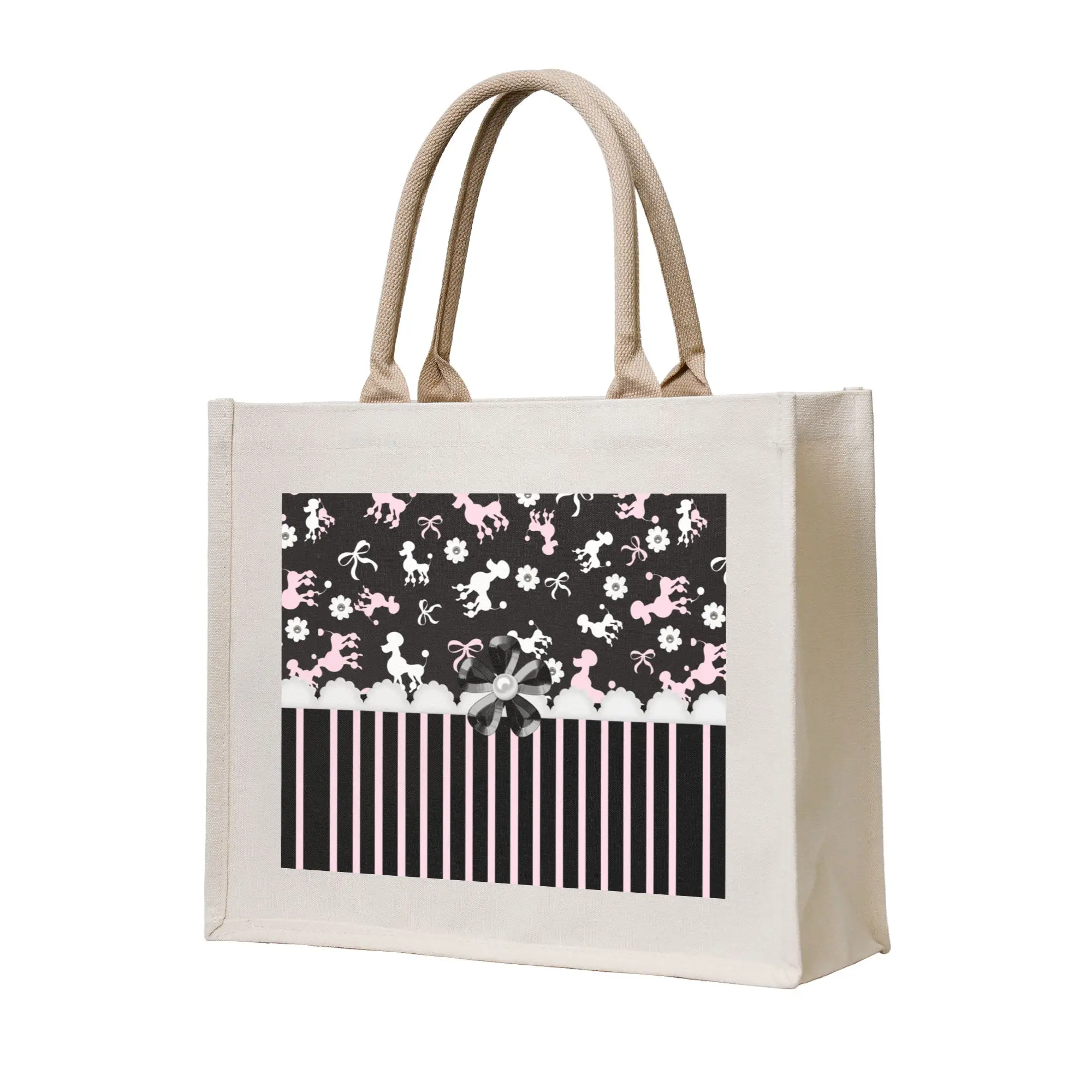 

Забавная сумка-шоппер с изображением пуделя, портативная сумка для покупок с мультяшным пуделем, сумка через плечо для продуктов