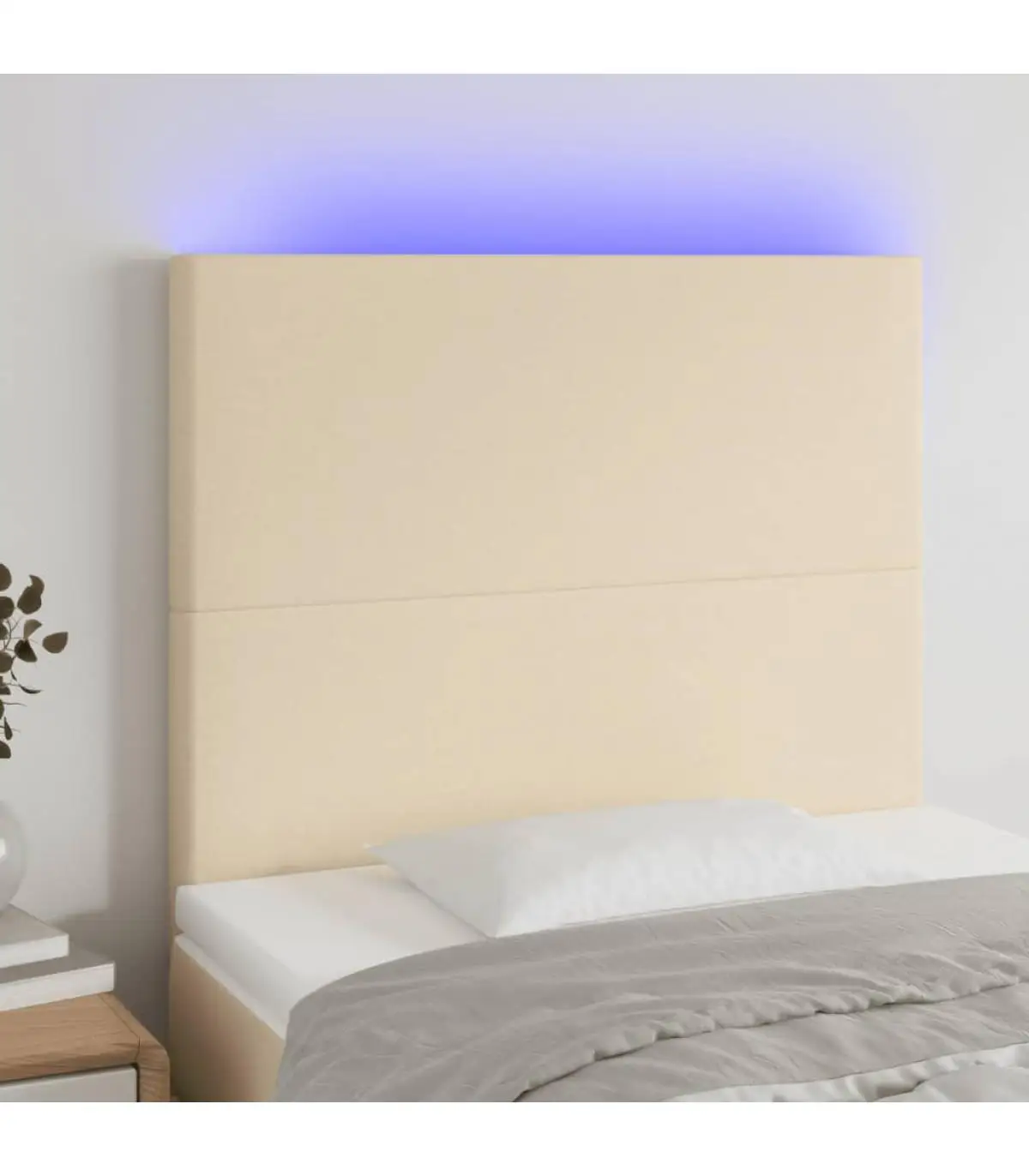 Headboards and bed feet headboard with lights LED cream fabric 90x5x118/128 cm