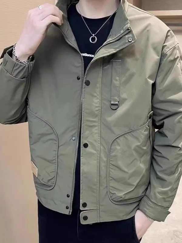 

New Chinese Sle Men's Jaet Autumn Winter Casual Stand Collar Workwear Jaet Trendy Windproof Breathable Thiened Long S...