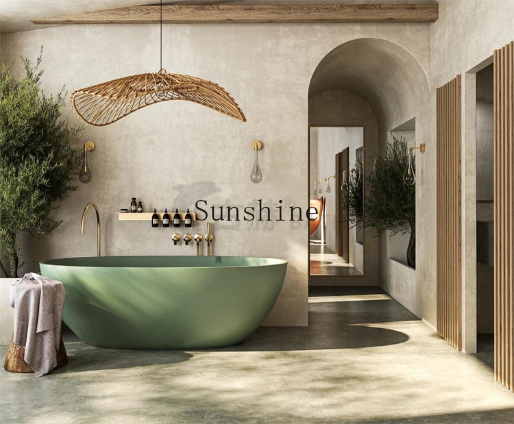 Olive green integrated freestanding double bathtub