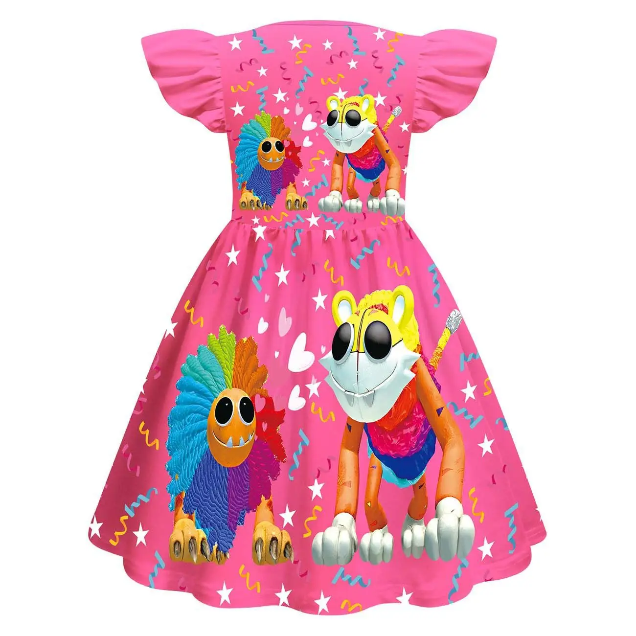 فستان صيفي كابوس كريترز فستان أسد يارنابي بطباعة مزدوجة الجوانب فستان الأميرة للفتيات الصغيرات بأكمام قصيرة لحفلات الزفاف