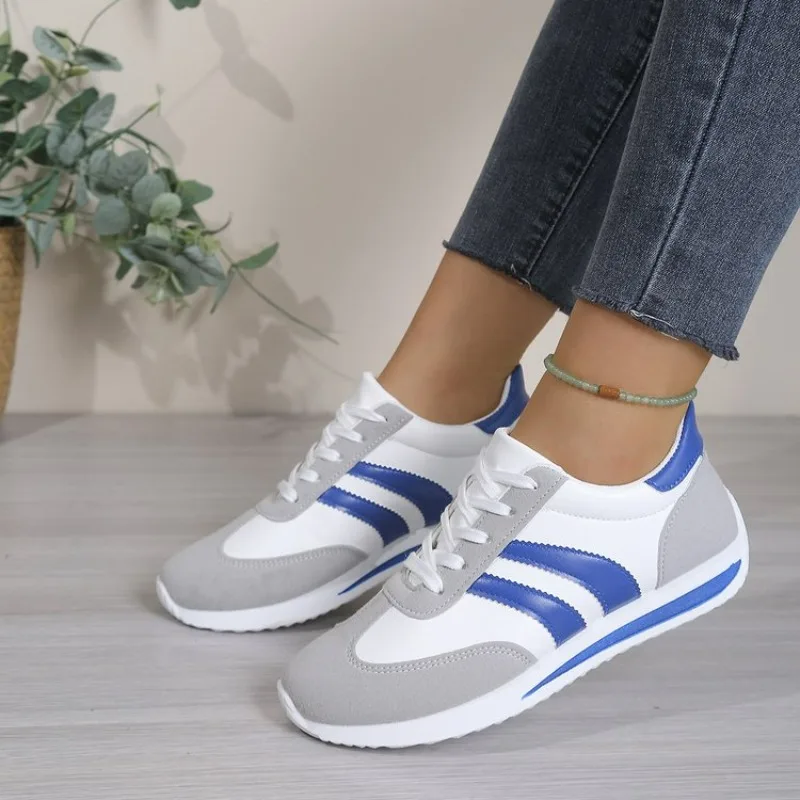 Womens Lightweight Comfortable Lace up Fashion White Sneakers Casual Versatile Daily Walking Shoes for Outdoor Indoor view 2