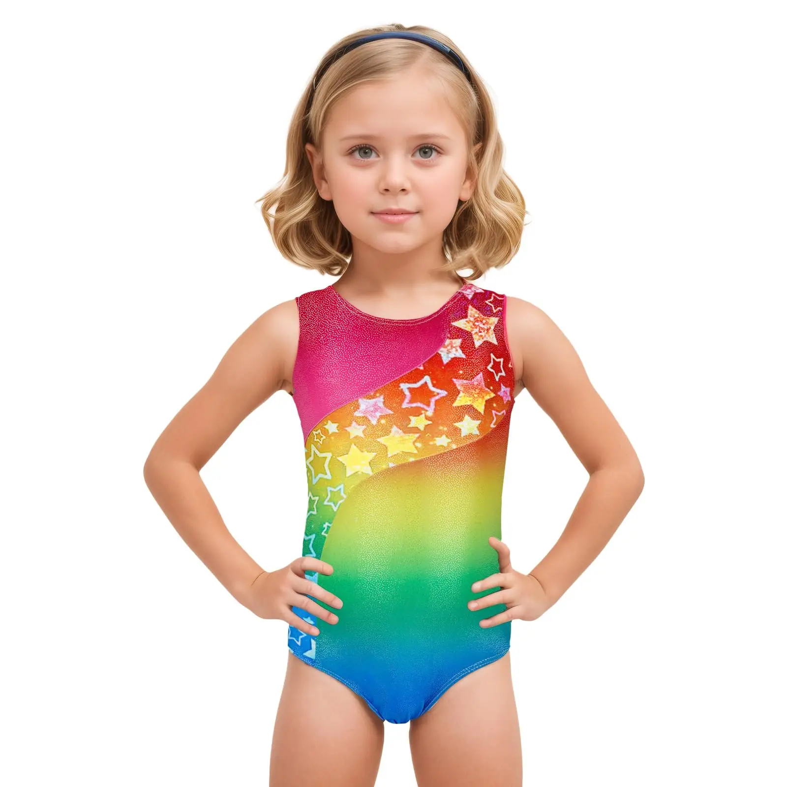 2024 Girls Gymnastics Leotards, Glitter Ballet Dance Unitards Biketards Activewear with Short & Hairband for Kids 3-12 Years