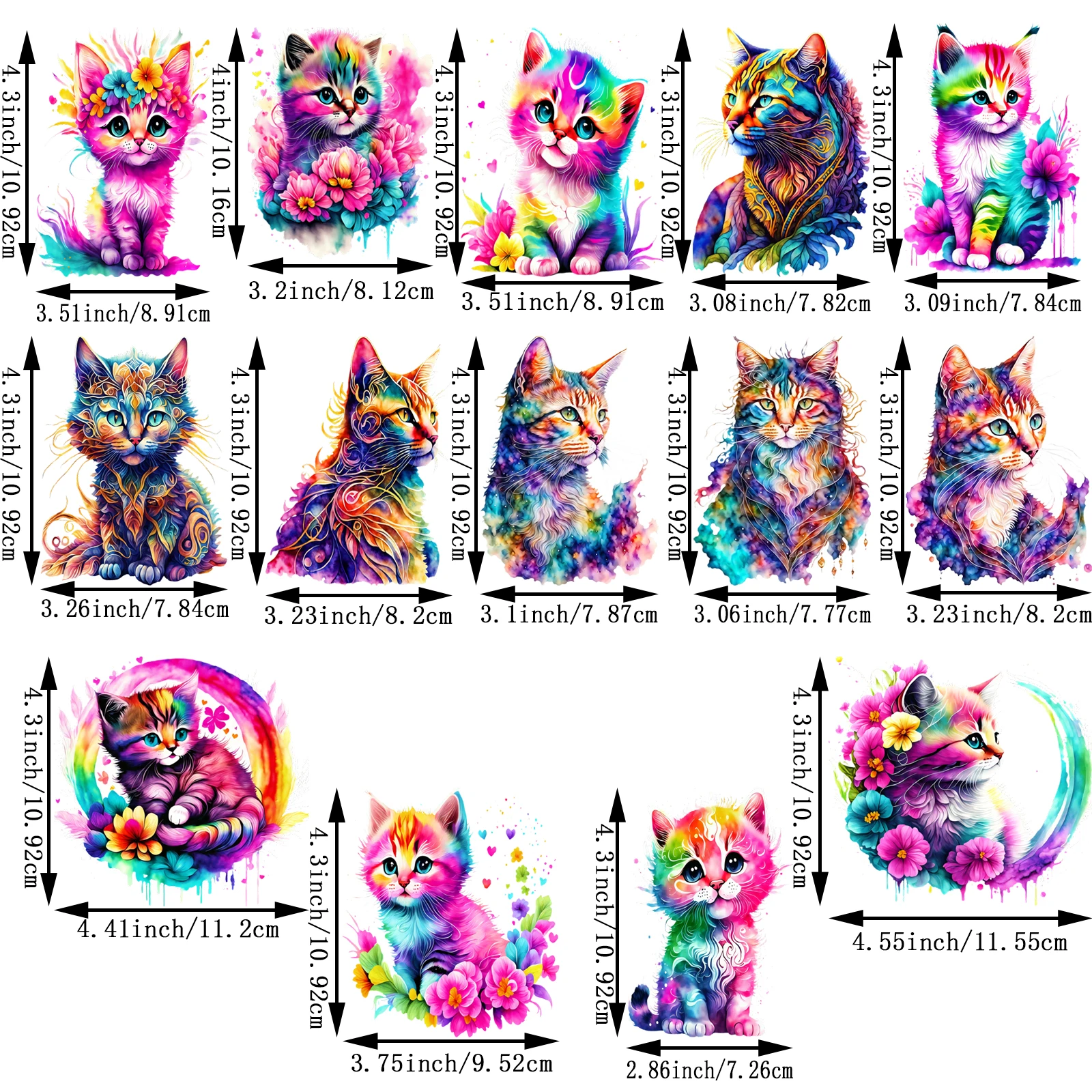 14pcs Cute Flower Cat UV DTF Transfer Stickers, Waterproof Stickers, Stickers, Suitable for DIY,Crafts For 16 oz glass