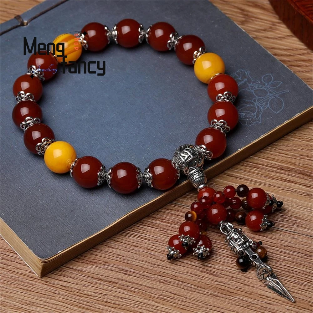 Natural Agate Tiger's Eye Stone Vajra Pestle Bracelet Car Hanging Charms Fashion Jewelry Luxury Amulets Men Women Holiday Gifts