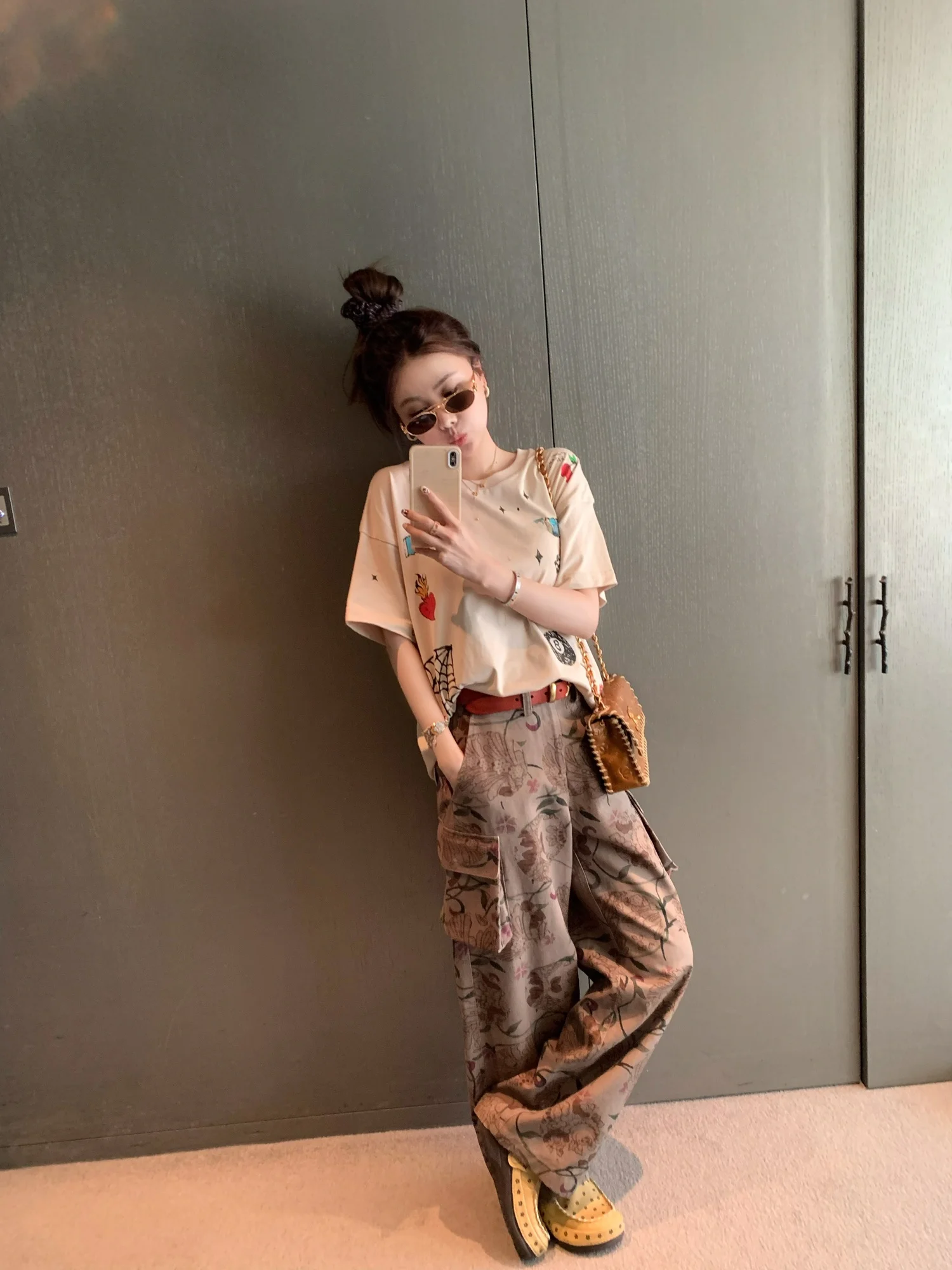 

Realzz Casual Stripe Cotton Work Pants fiti Print Wide Leg Straight Cut Loose Fit l Waist Cotton 00% Printed