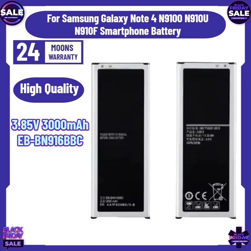 3.85V 3000mAh EB-BN916BBC Mobile Phone Batteries for Samsung Galaxy Note 4 N9100 N910U N910F Smartphone Battery