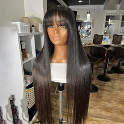 Wiggogo 3X1 Middle Part Lace Wig Bone Straight Human Hair Wig With Bangs Full Machine Made Straight Human Hair Wigs For Women