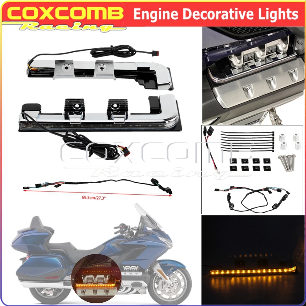 

Chrome Motorcycle Engine Lighting Panel W/Turn Signal Wire Adapter LED Decorative Lamp For Honda Gold Wing Tour DCT Airbag 18-up