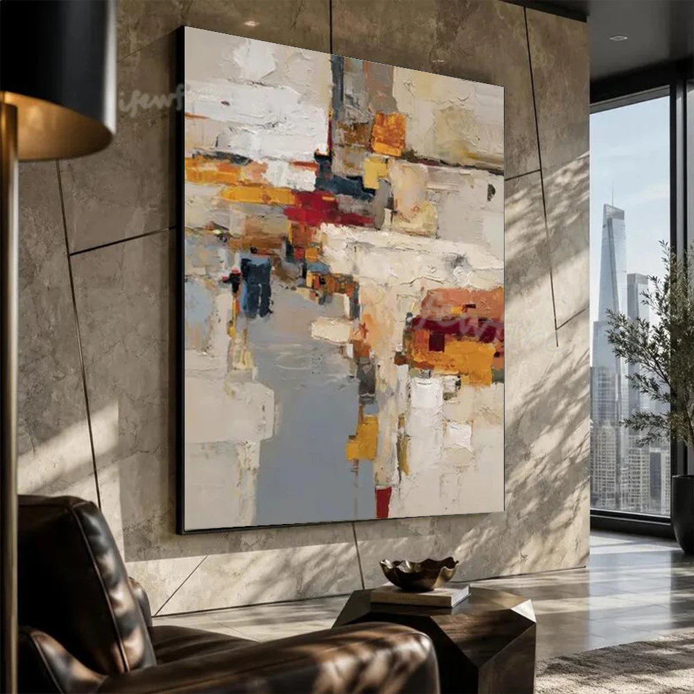 Modern Morandi Abstract Oil Painting on Canvas 100% Handmade Unique Wall Art Picture for Home Living Room Decor Image Artwork