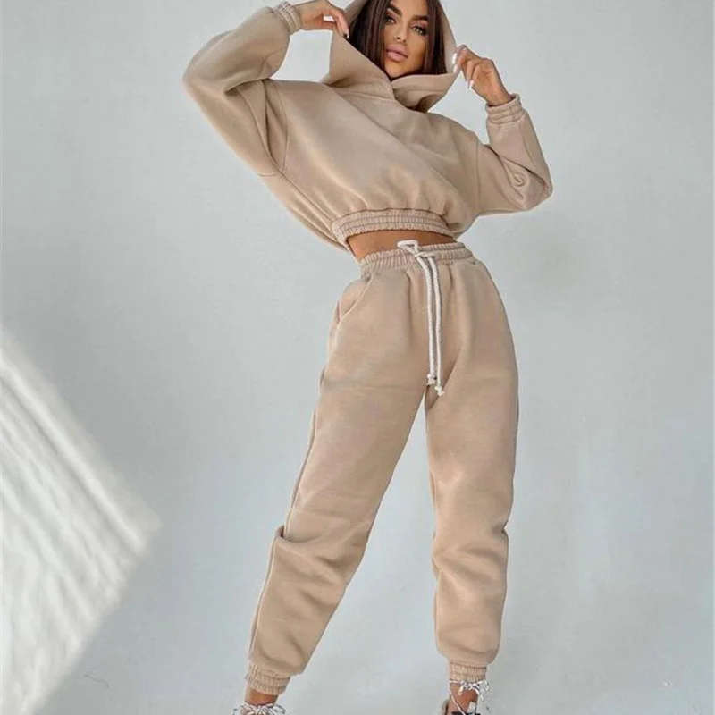 Women Tracksuit Set High Waist Sweatpants And Hooded Sweatshirt Suit Casual Spring Autumn Fitness Two Piece Set Female Outfits