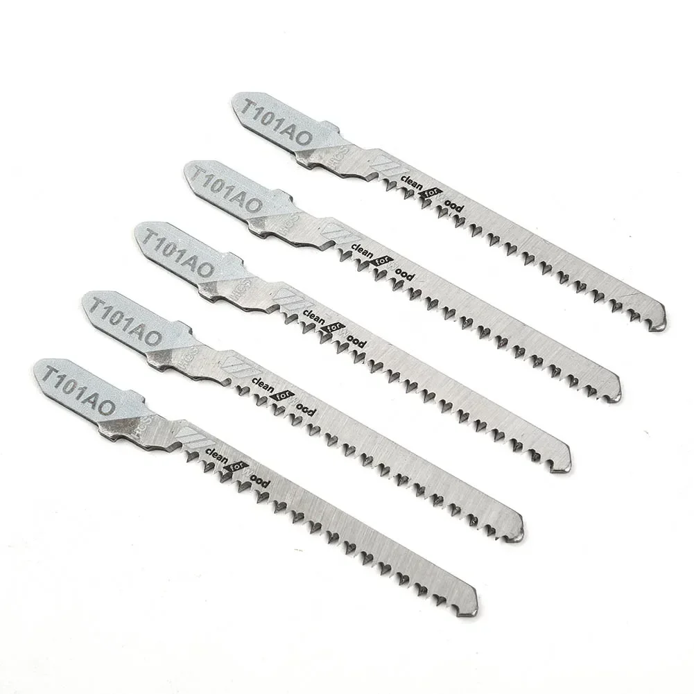 5pcs T101AO T-Shank Jigsaw Saw Blades High Carbon Steel 4inch Curve Cutting Tool Kits For Cutting 1.5-15mm Wood Plastic 82mm