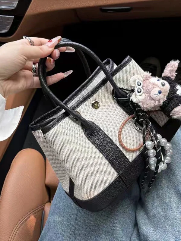 Spring Summer 2026 Canvas Leather Garden Women's Handbag Shoulder Crossbody Large Capacity Tote Bag Commuter Bag