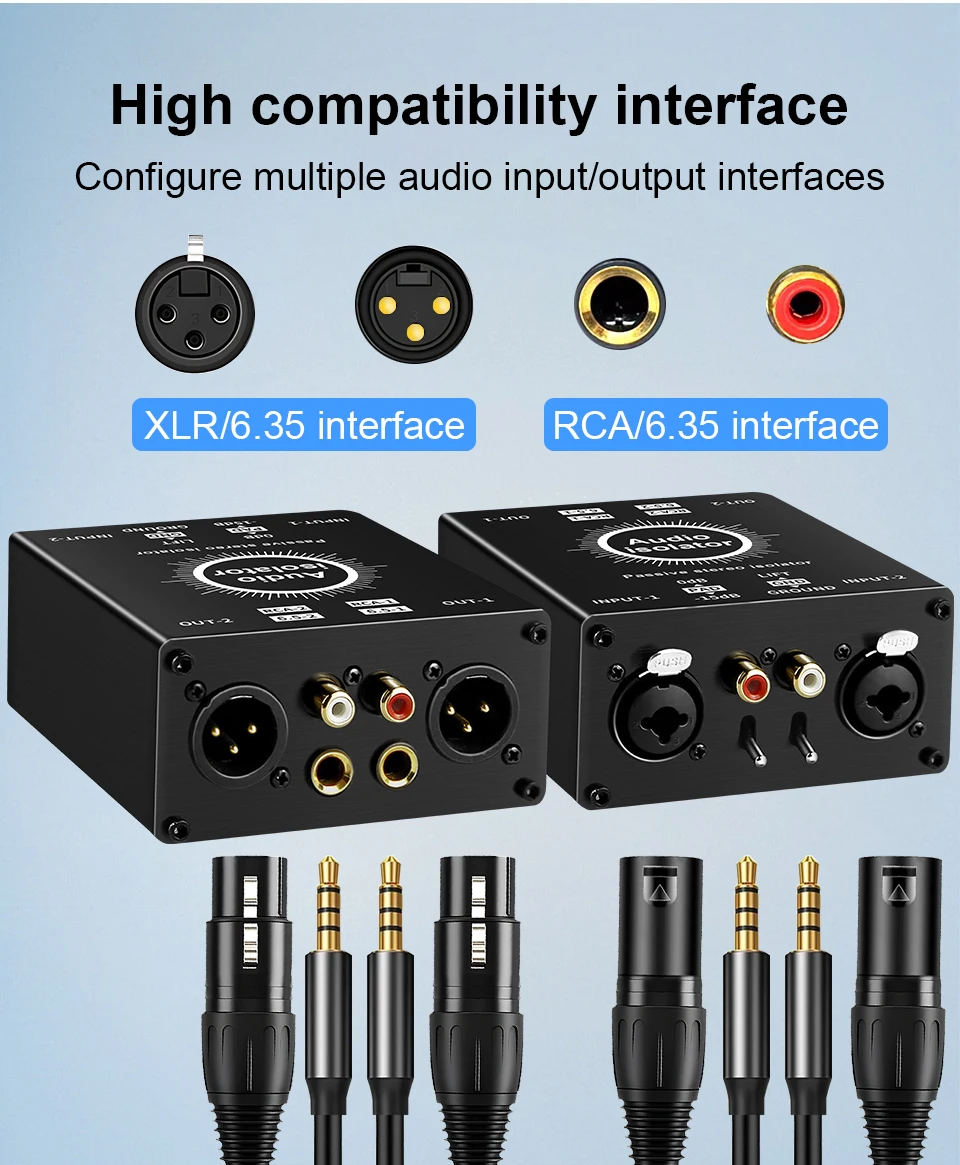 3-Pin XLR RCA TS TRS Erdungsschleifen-Isolator-Box Mehrzweck-Brummbeseitiger für Heim-, Büro- und Theater-Audiosysteme – Detail 3