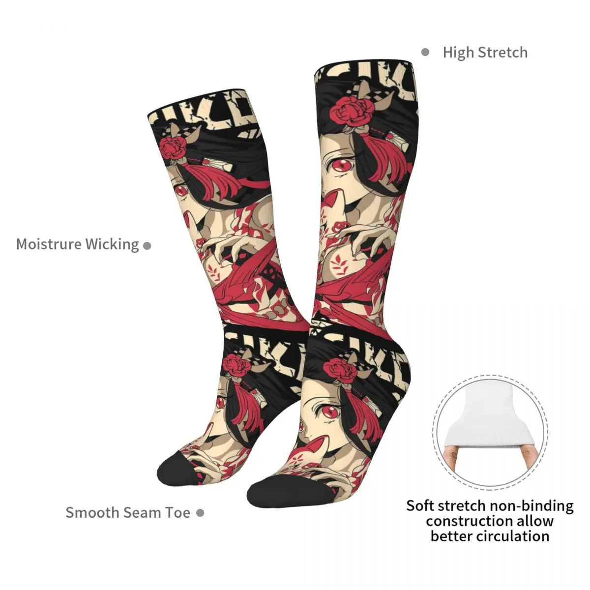 Nezuko Kimono Demon Slayer Kimetsu No Yaiba Anime Socken Harajuku schweißabsorbierende Strümpfe ganzjährig lange Socken für Unisex-Geschenk