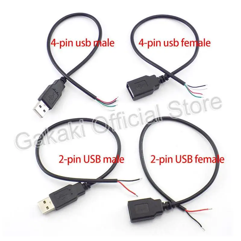 5pcs/lot 2pin/4Pin USB 2.0 Power Supply Cable Female Male Wire Jack Charging Extension Connector Wire 5V 30cm