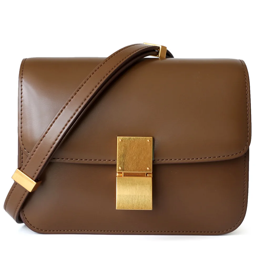 

2024 Women's Bag High-end Classic Real Leather Smooth Tofu Bag Box Large Square Bag Versatile Commuting Crossbody Bags for Women