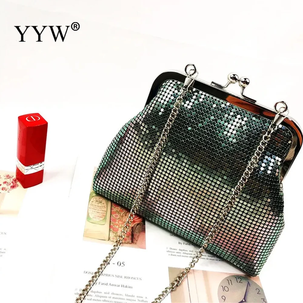 Trend Small Square Bag Metal Chain Crossbody Bag Women Evening Clutches Bag Luxury Design Shoulder Bag Ladies Party Dinner Purse