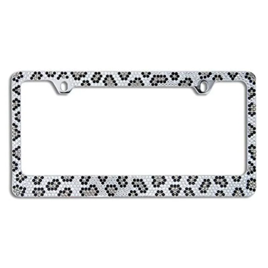 

Popular Bling 7 Row Crystal Metal Chrome License Plate Frame with Screw Caps 1, Grey Leopard