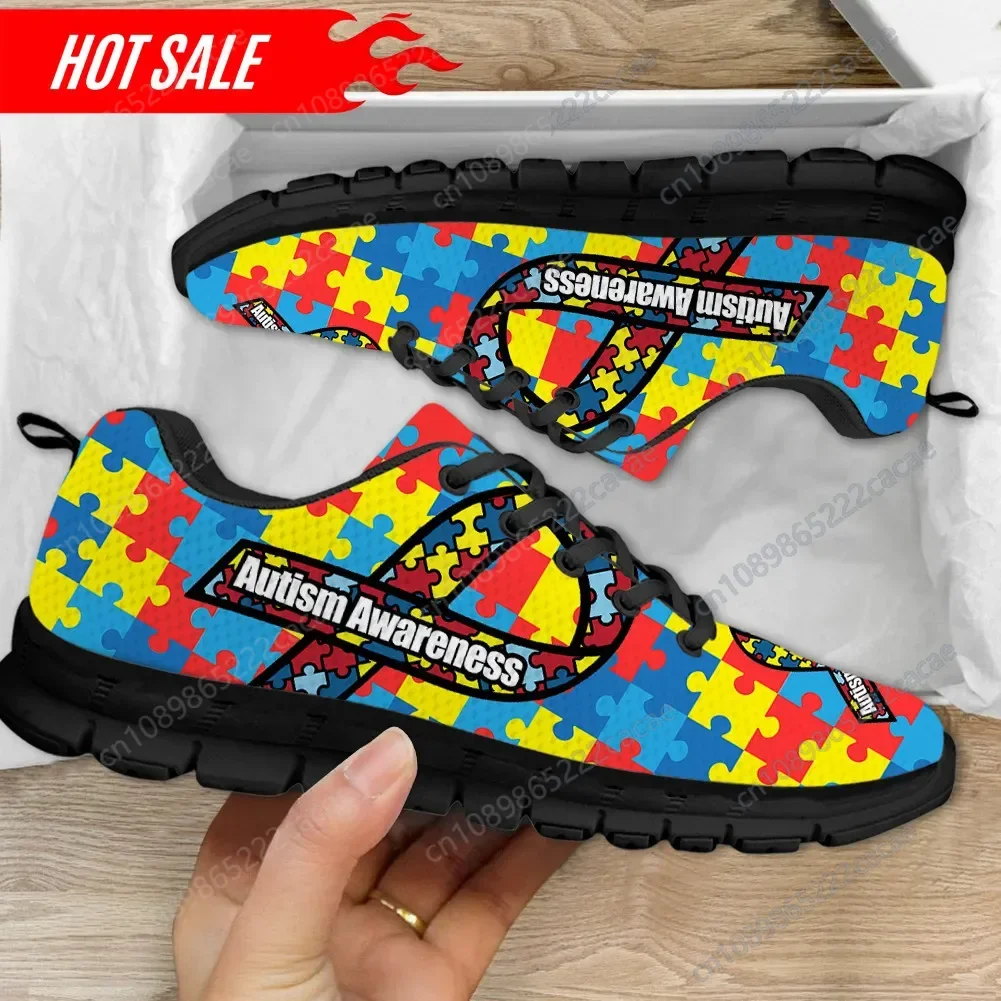 Spring Autumn Flat Shoes AIDS and Autism Cancer Awareness Pattern Women's Lace-up Sneakers Plus Size Athletic Shoes