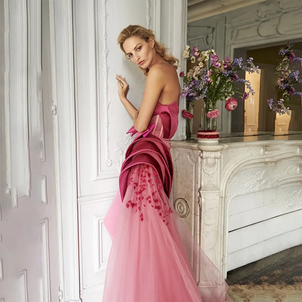 

2024 Elegant Pink Prom Dresses Jumpsuits Sweetheart Ruffles Evening Dress Party Red Carpet Formal Wear