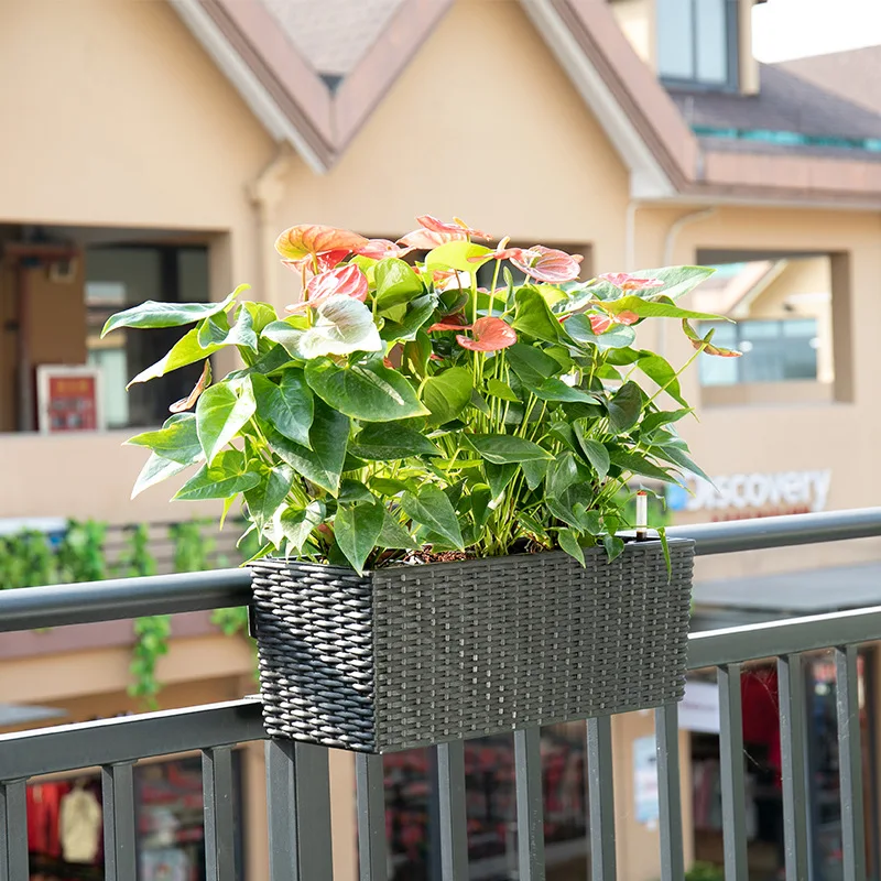 

Wall Hanging Rectangular Flower Pot Balcony Railing Self Watering Plant Pots