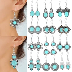Ethnic Style Drop Earrings with Turquoise Boho Classy Party Decors Daily Wear Dainty Chic Eardrop Easy Matching